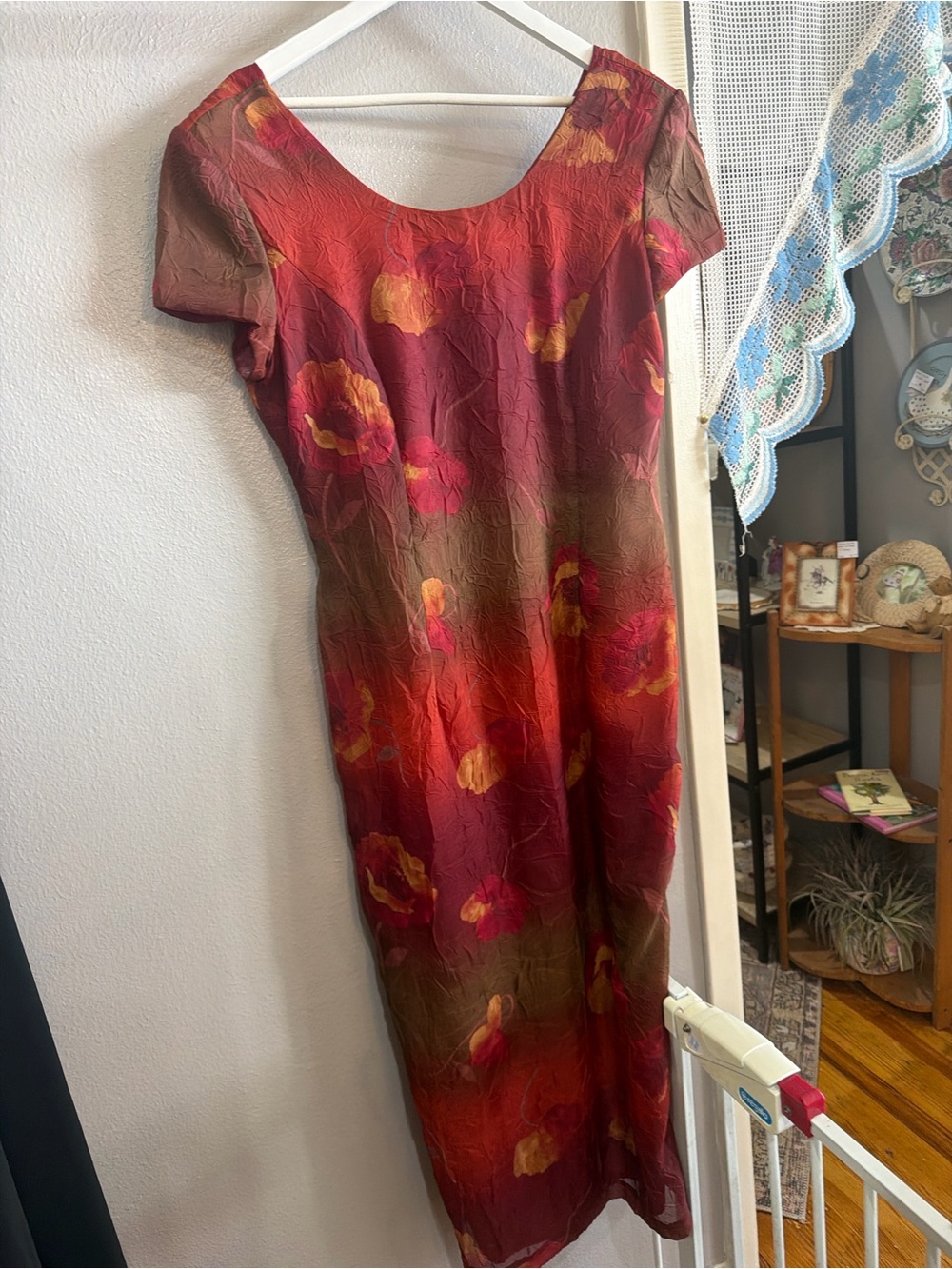 Virgo Scoop-Neck Maxi Dress in Red and Brown Floral